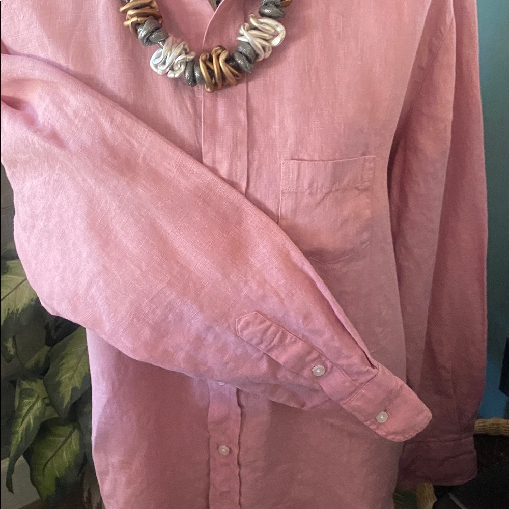 Frank & Eileen Pink/Mauve women’s linen long sleeve shirt - Picture 7 of 11